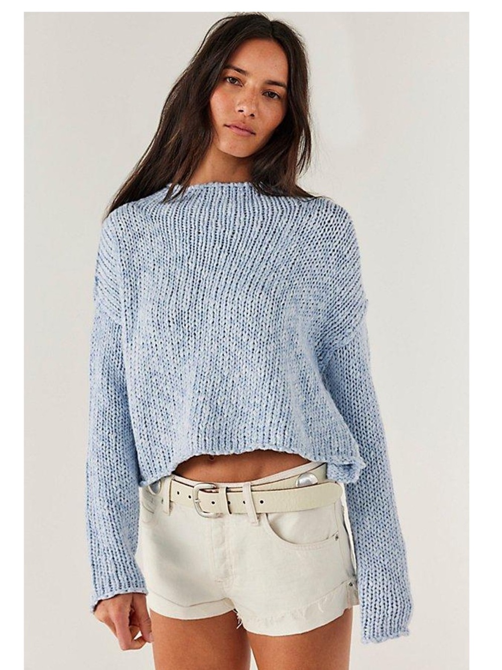 Free People Opal Roll Neck Sweater- Blue